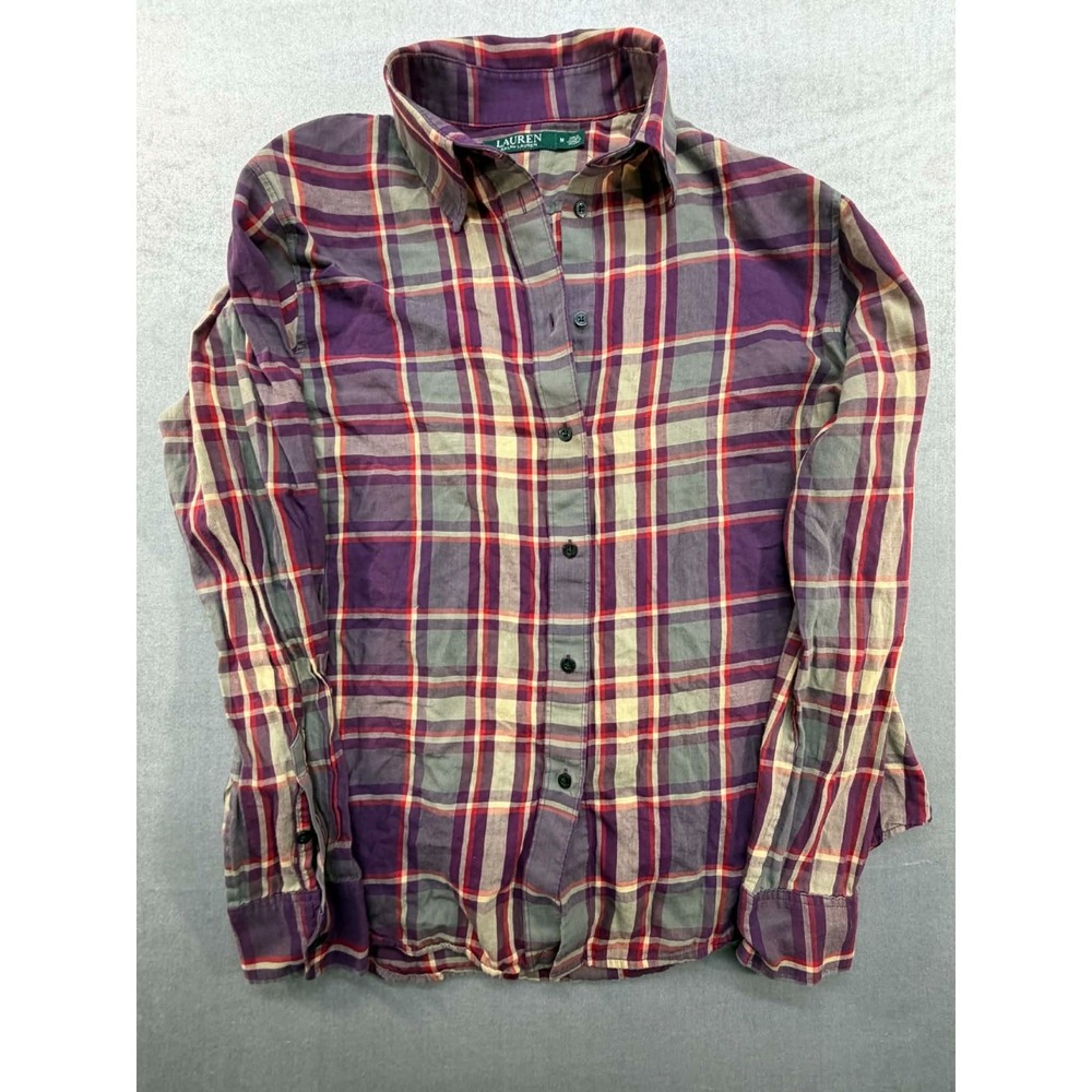 Lauren Ralph Lauren Women Plaid Shirt Long Sleeve Red Medium Lightweight